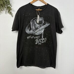 Sterling & Stitch  Graphic Tee Not My First Disco Cowboy Hat Rhinestone Medium